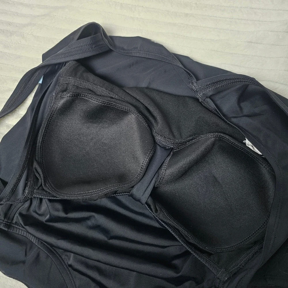 Speedo Retro Ruched Bow One Piece Swimsuit Women‎ 18 Black Classic Swim